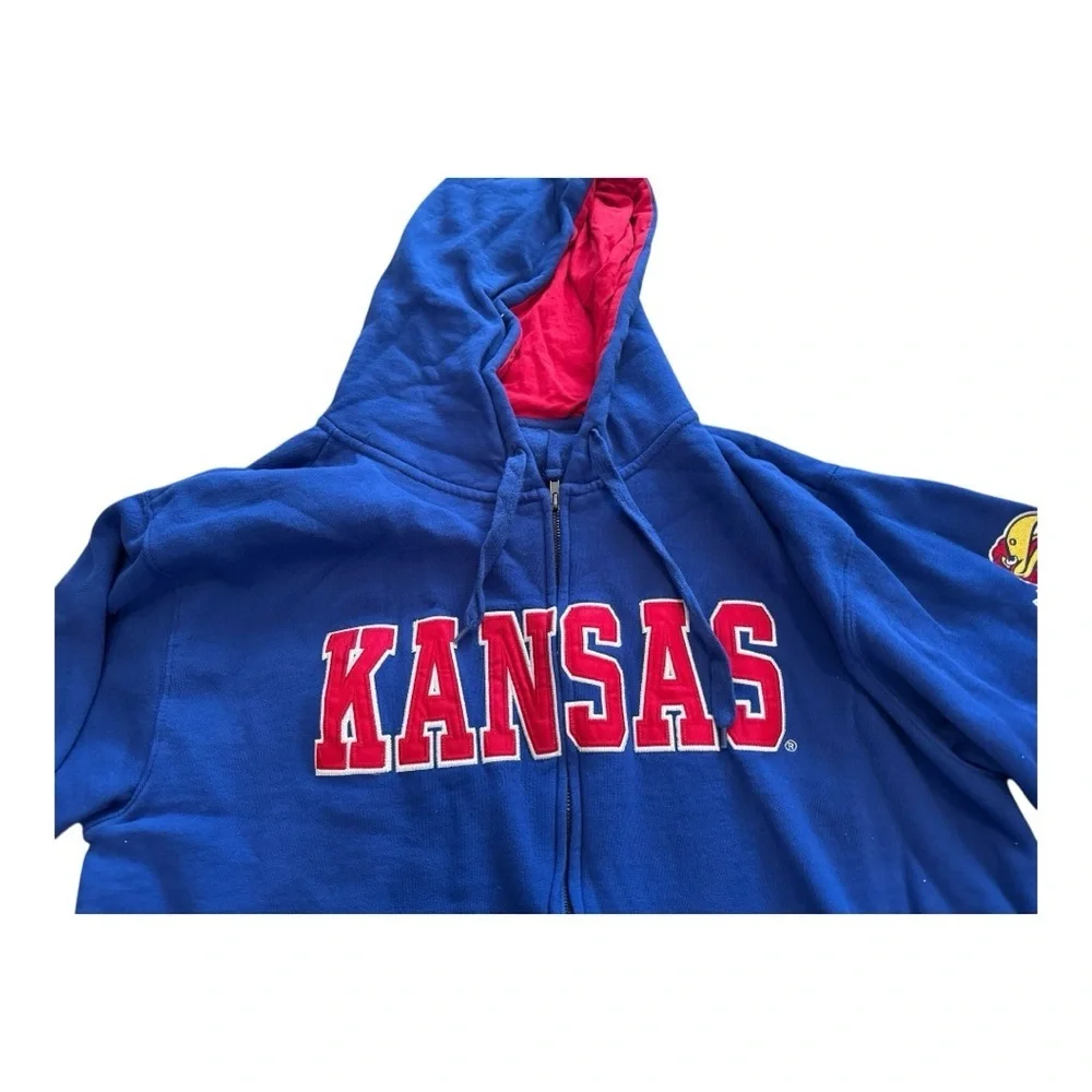 Vintage KU Jayhawks Men’s Embroidered Blue & Red Size XL Zip Up Cotton Hoodie